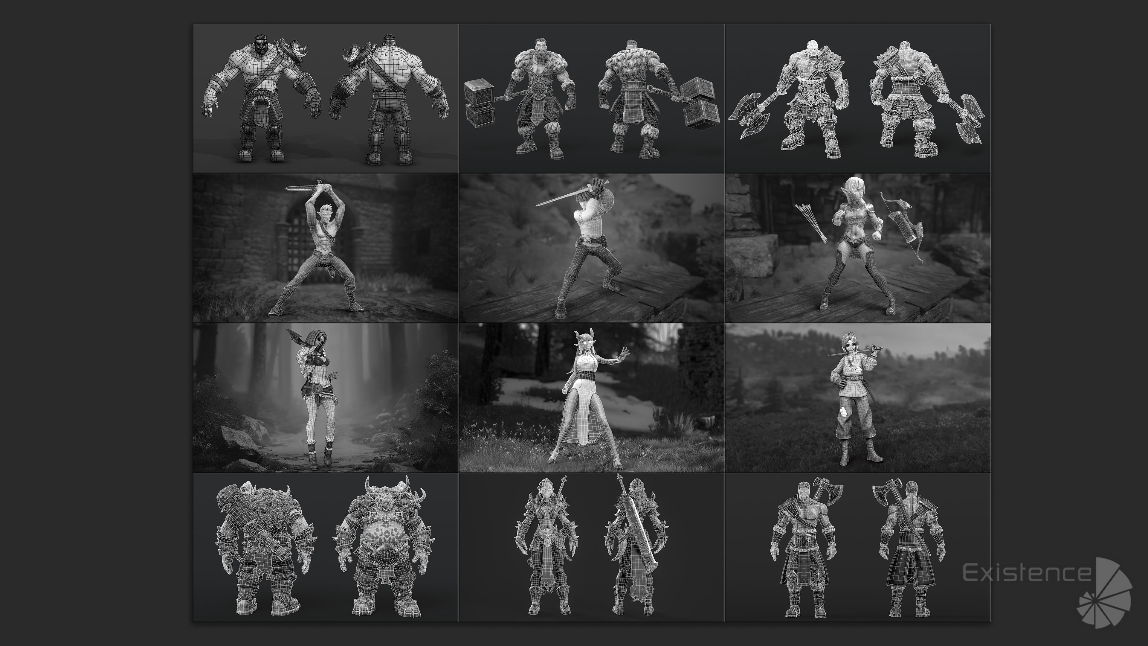 12 in 1 Mega Bundle - Stylized Characters Warriors - 68 Low-poly 3D model_11