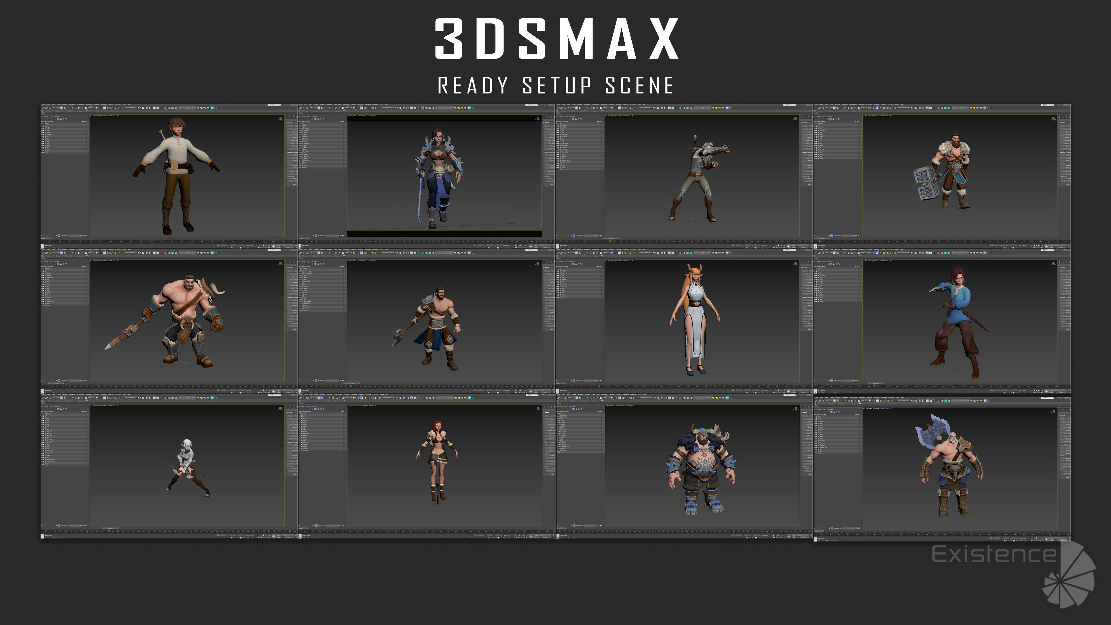 12 in 1 Mega Bundle - Stylized Characters Warriors - 68 Low-poly 3D model_15