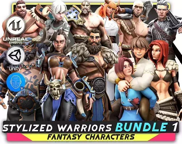 12 in 1 Mega Bundle - Stylized Characters Warriors - 68 Low-poly 3D model