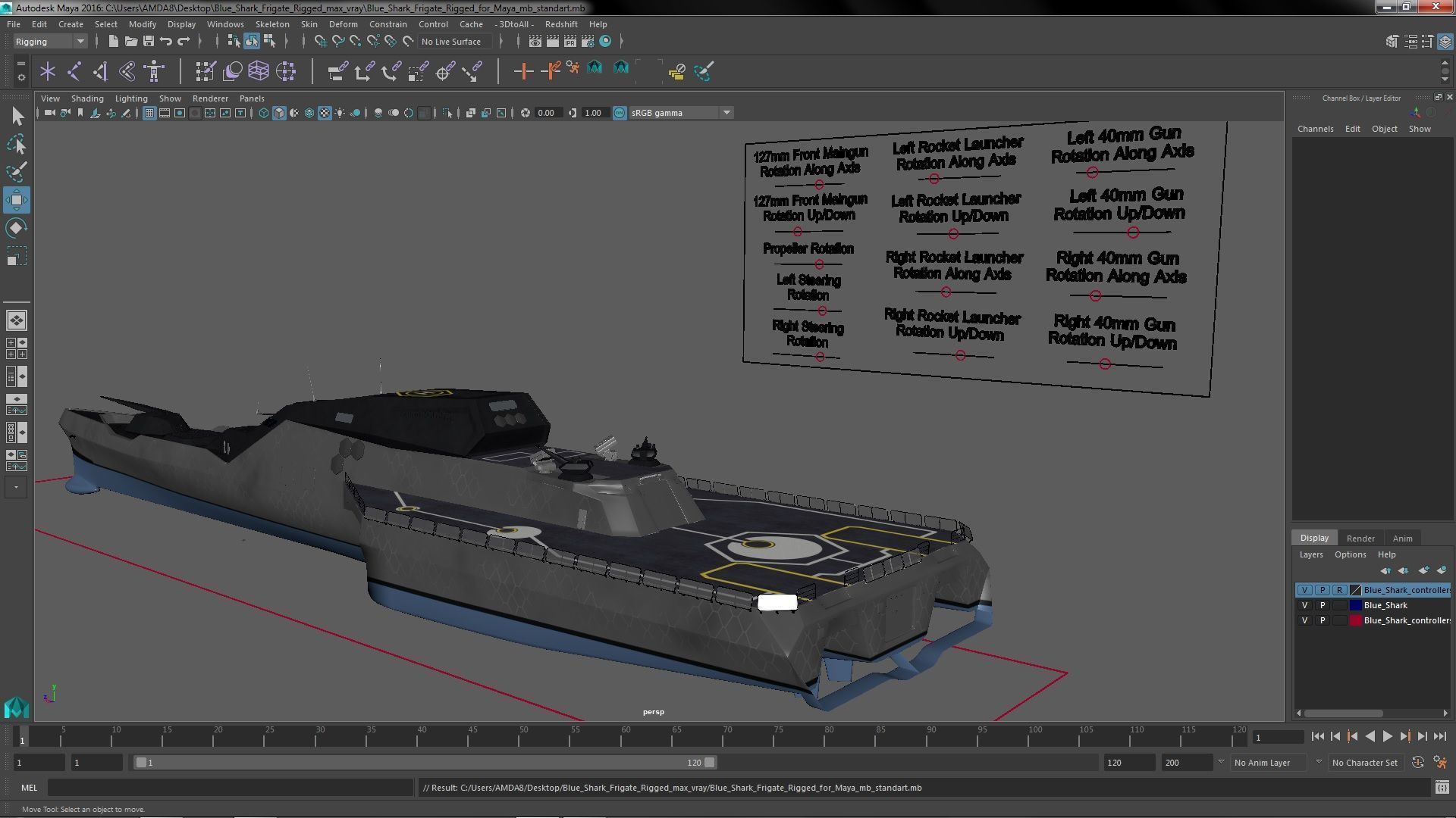 Blue Shark Frigate Rigged for Maya 3D model_38