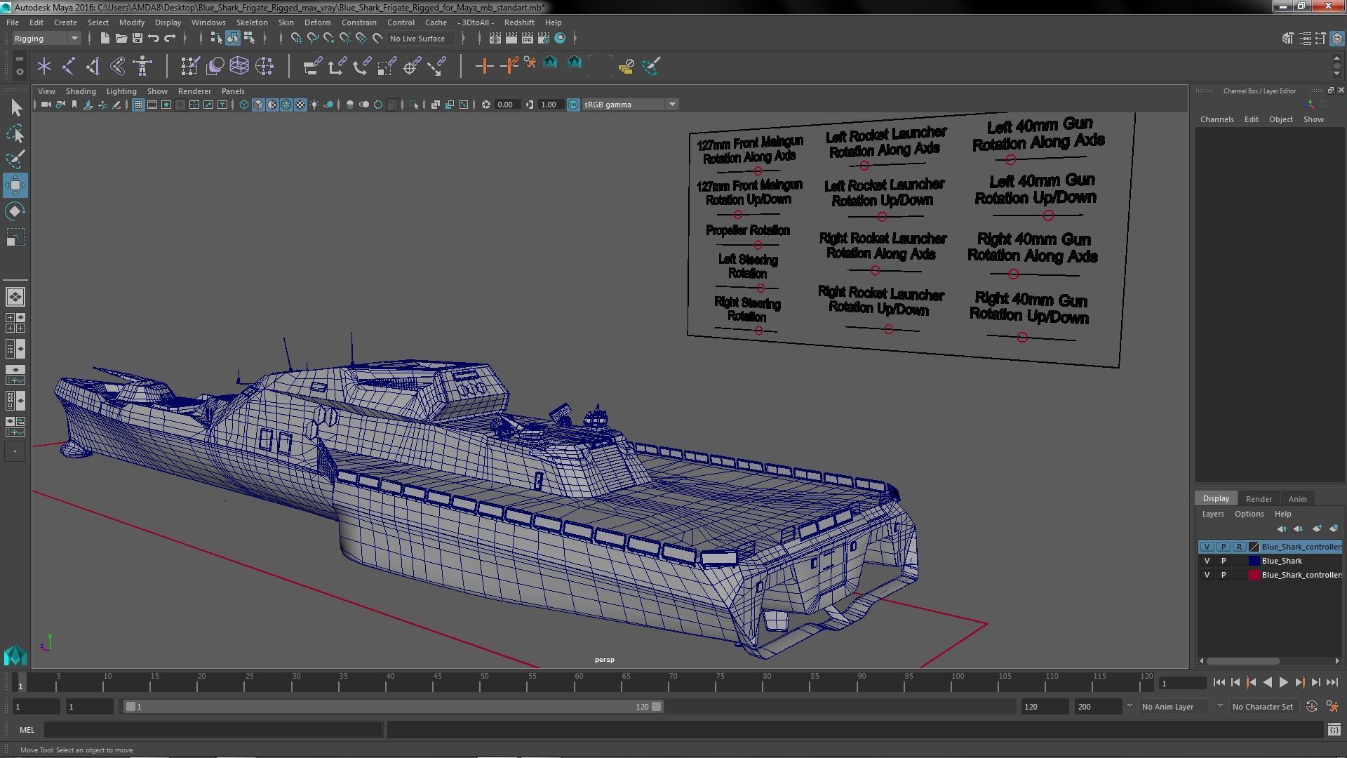 Blue Shark Frigate Rigged for Maya 3D model_39