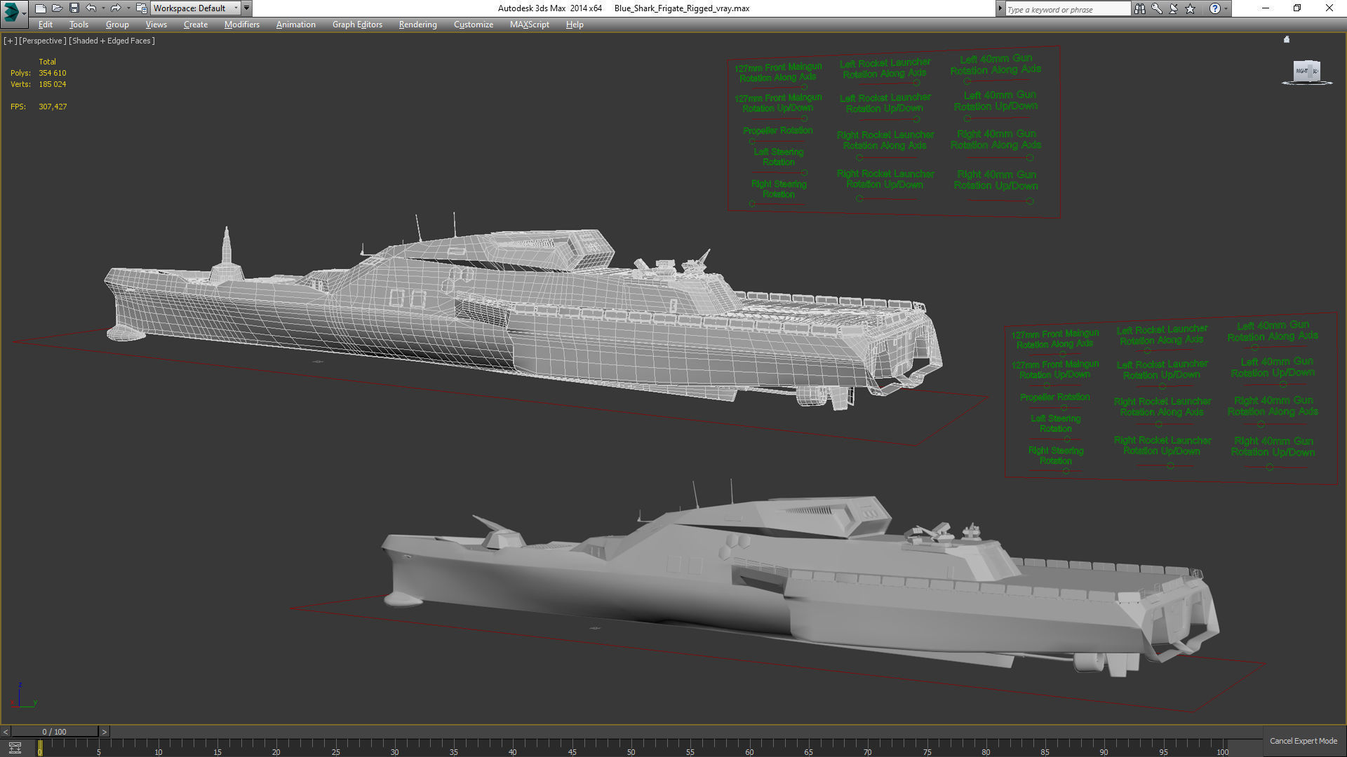 Blue Shark Frigate Rigged for Maya 3D model_34