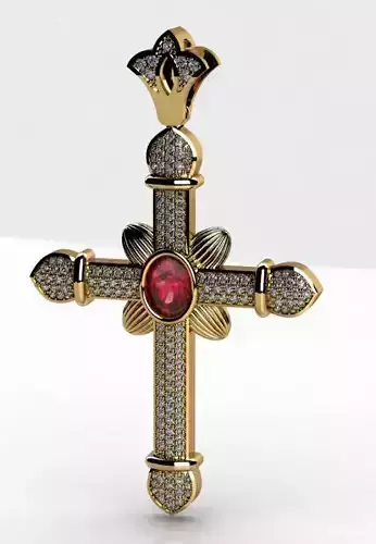 Antique style cross with ruby gem