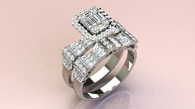 Set Baguettes Diamonds Rings 3D print model