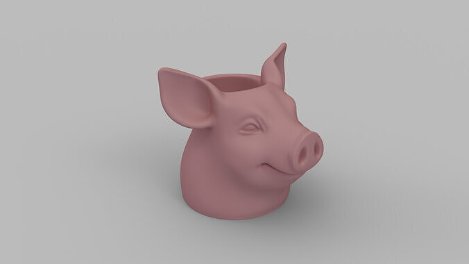 Pig Head Pot 3D print model