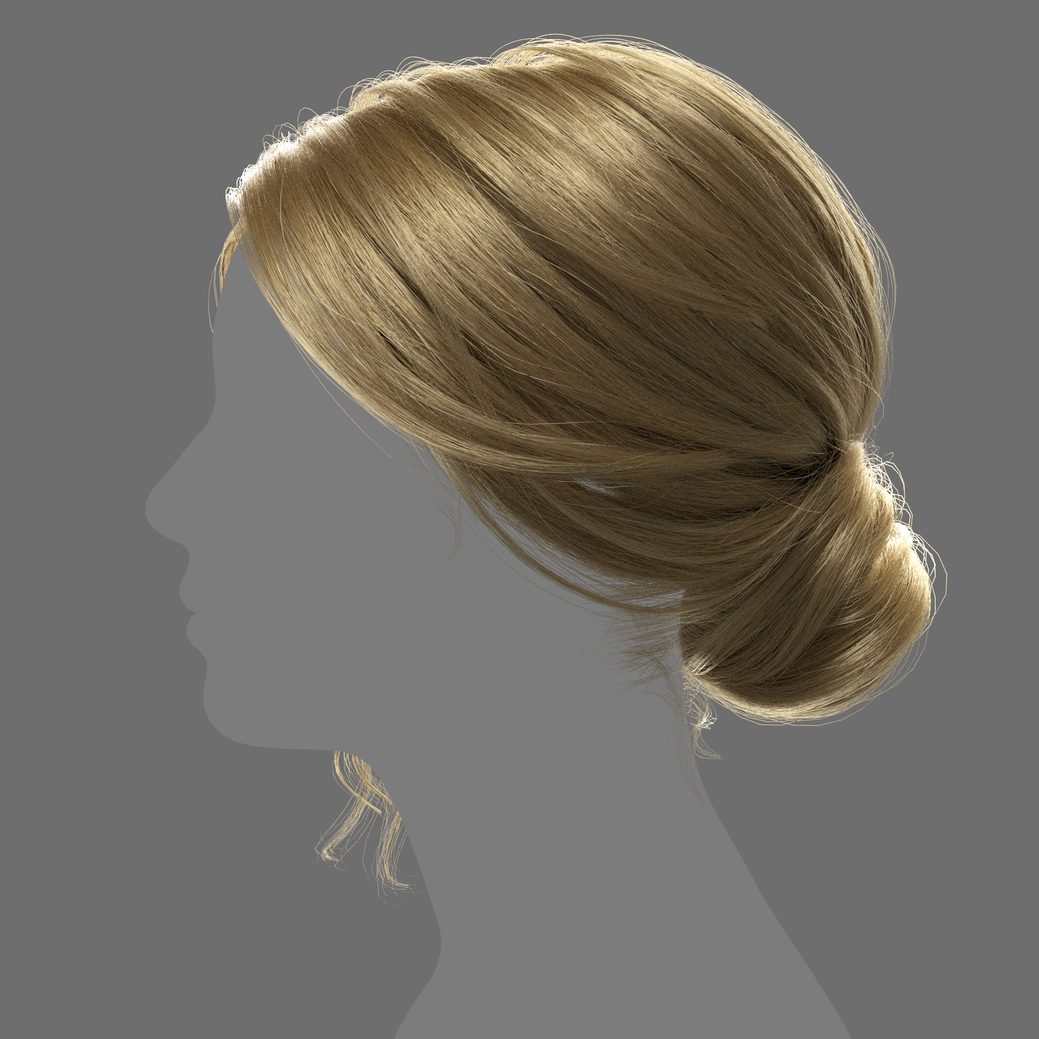 Bun Hairstyle for woman XGen maya scene and alembic FBX 3D model_4