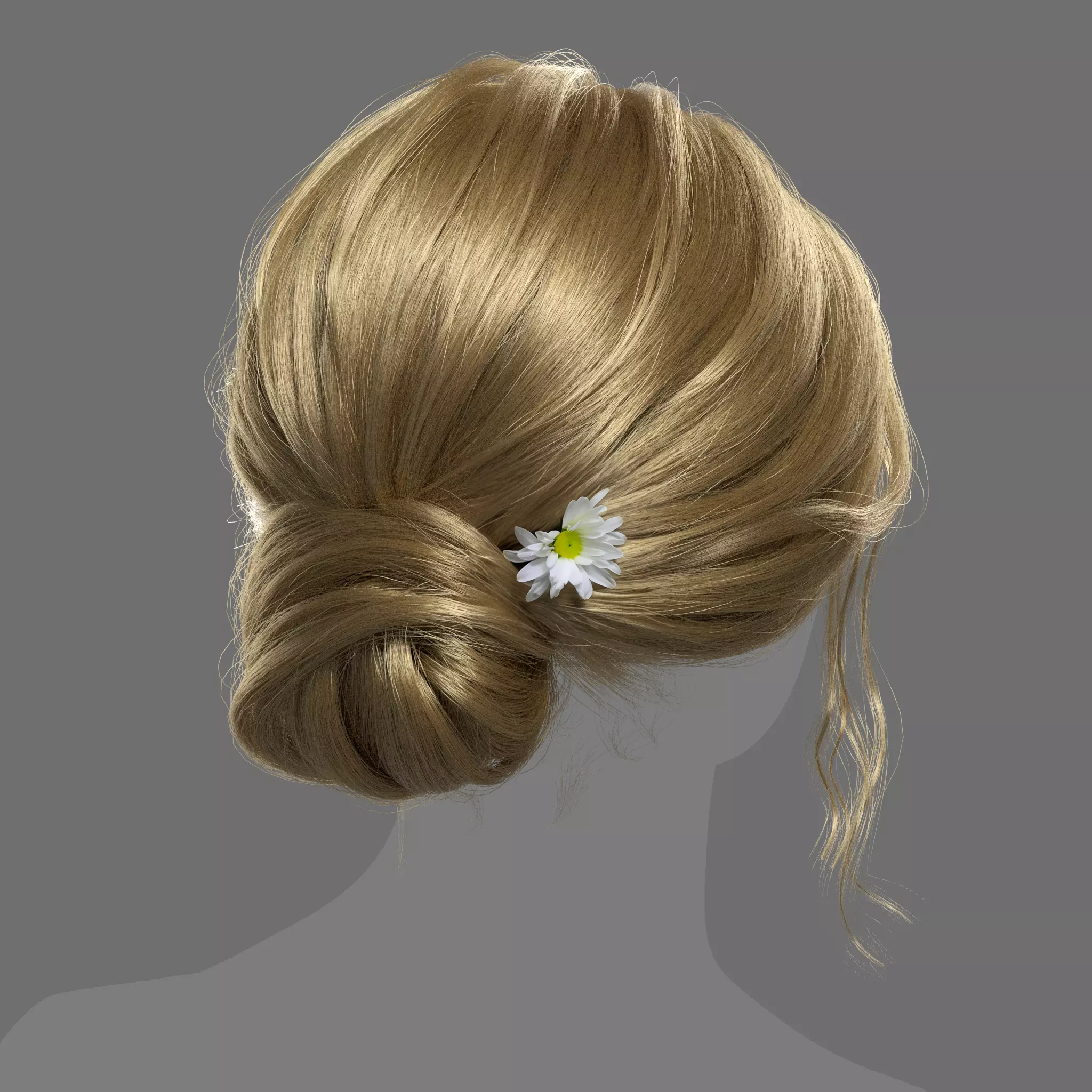 Bun Hairstyle for woman XGen maya scene and alembic FBX 3D model_0