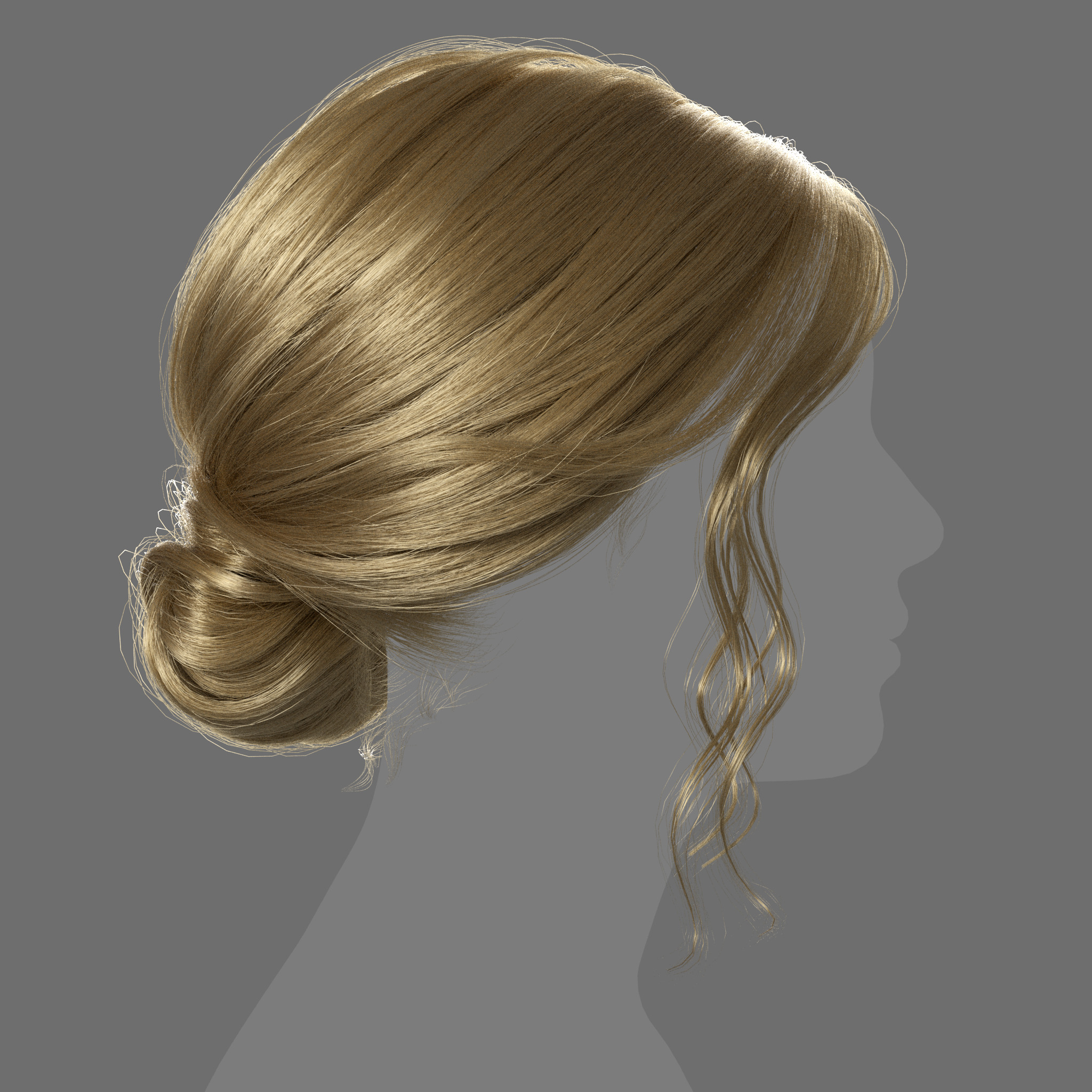 Bun Hairstyle for woman XGen maya scene and alembic FBX 3D model_5