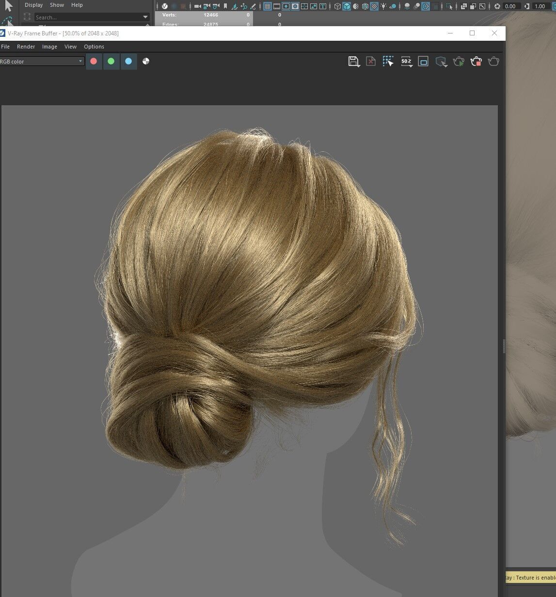 Bun Hairstyle for woman XGen maya scene and alembic FBX 3D model_9