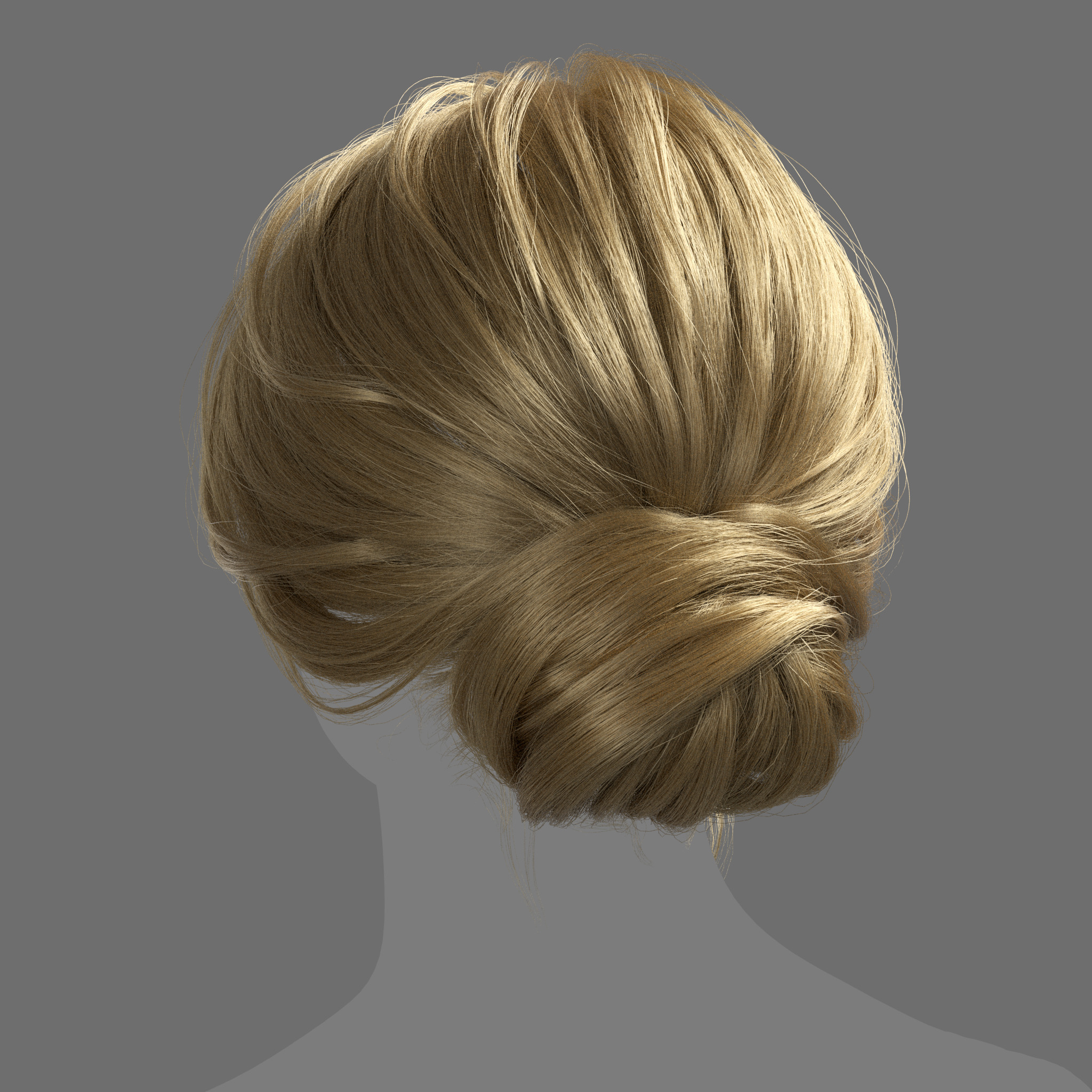 Bun Hairstyle for woman XGen maya scene and alembic FBX 3D model_2