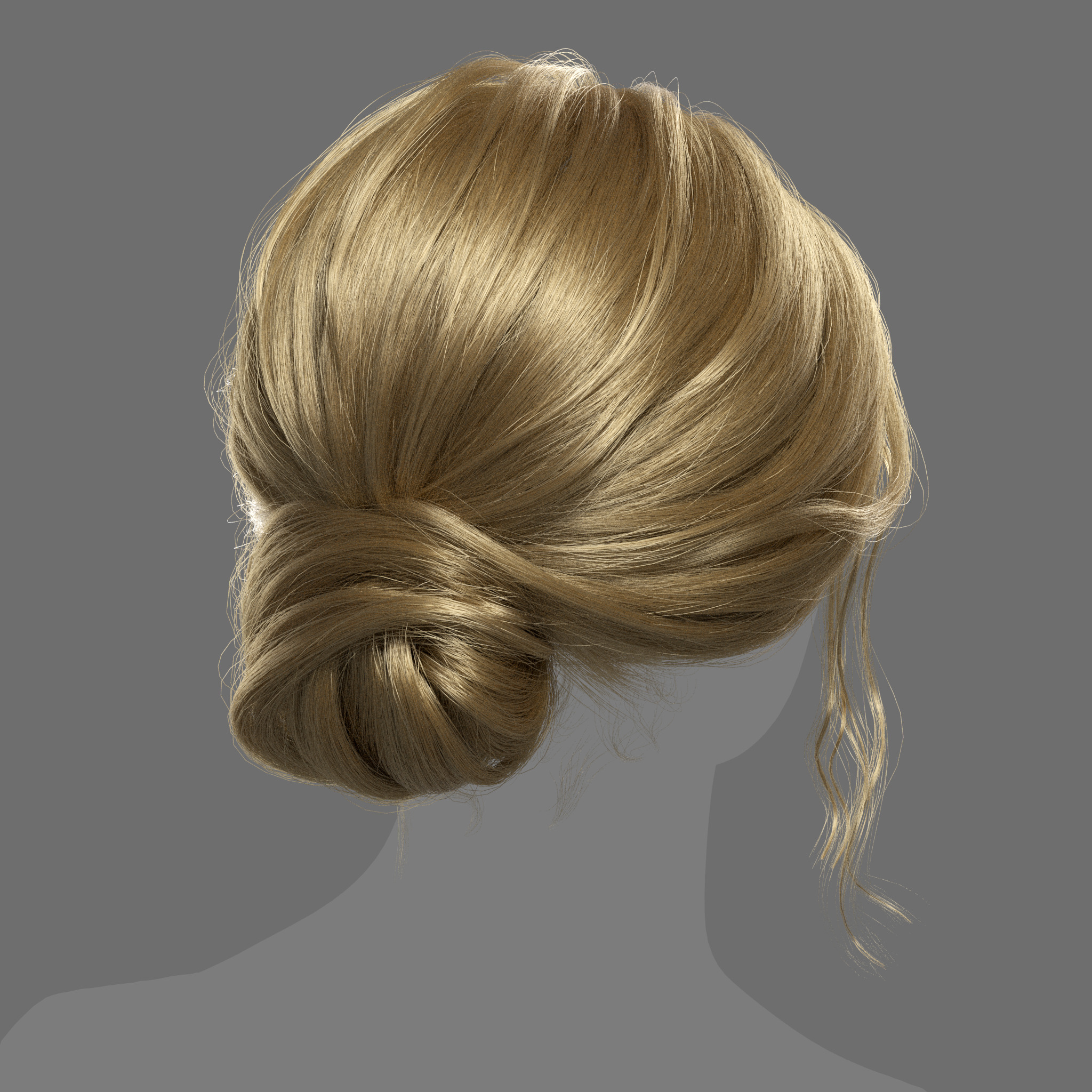 Bun Hairstyle for woman XGen maya scene and alembic FBX 3D model_3