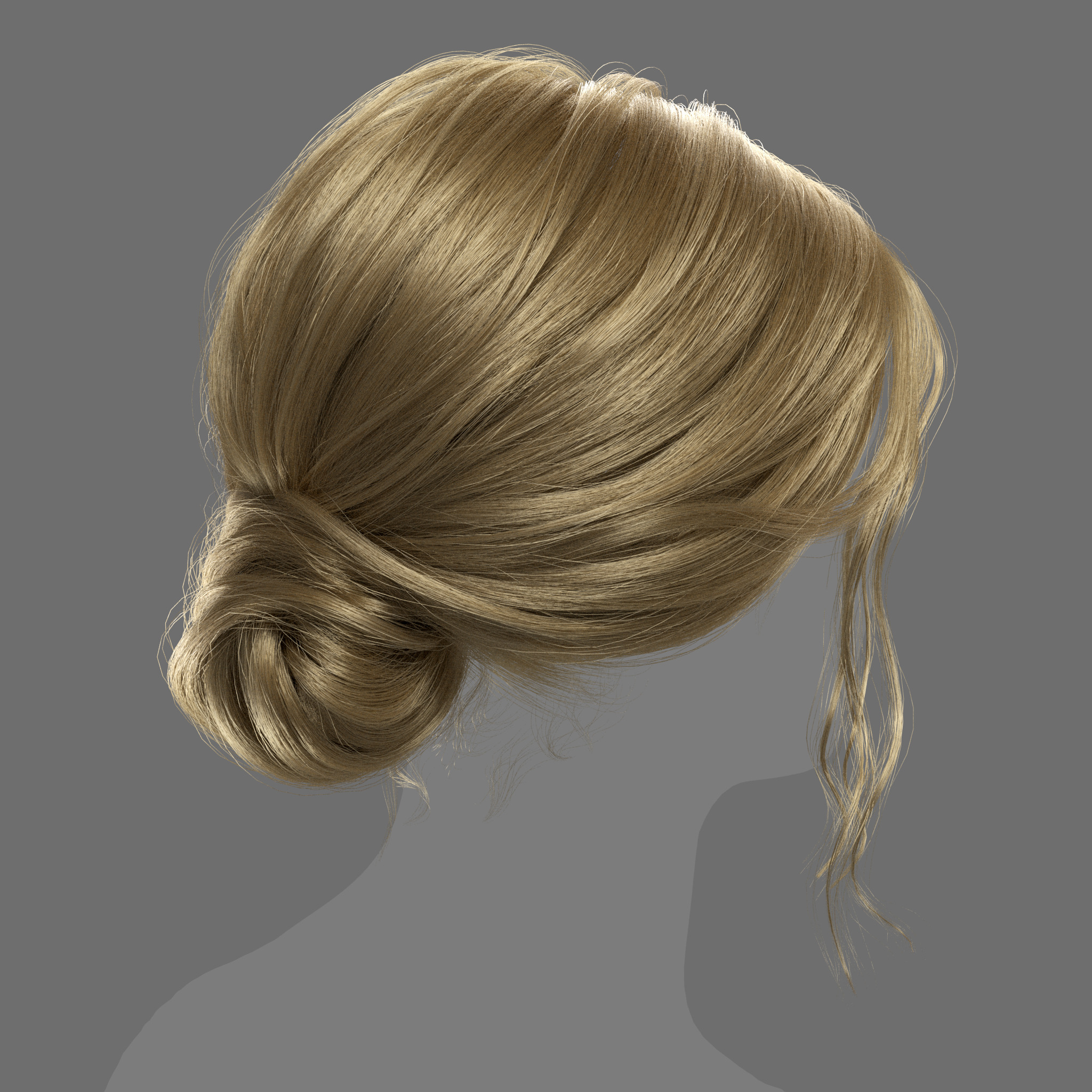 Bun Hairstyle for woman XGen maya scene and alembic FBX 3D model_1
