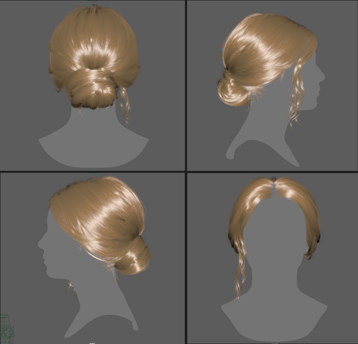 Bun Hairstyle for woman XGen maya scene and alembic FBX 3D model_7