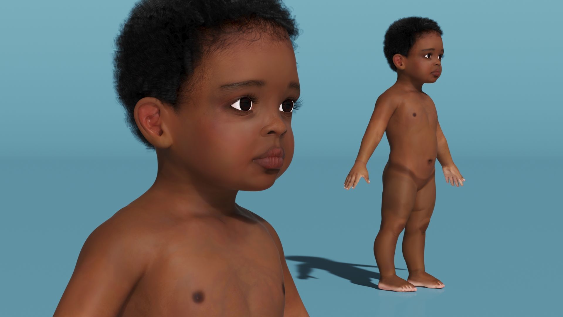Little Dark Skin Boy Rigged 3D model_4