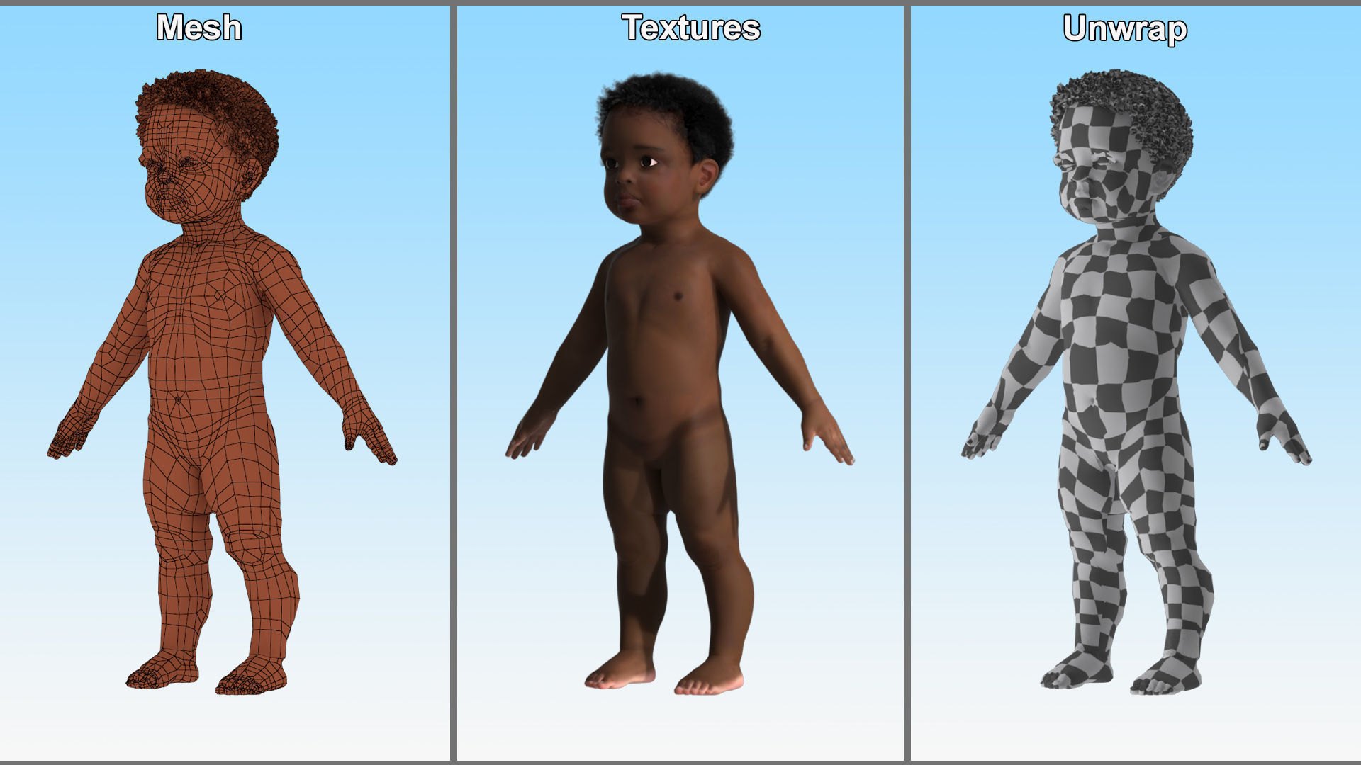 Little Dark Skin Boy Rigged 3D model_19