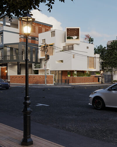 Modern Urban Corner House Compact Residential  Low-poly 3D model