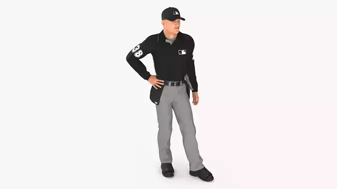 Baseball Umpire in Cap Standing Pose
