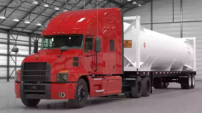 Mack Anthem Truck with LNG Semi Trailer Gas Tank Rigged 3D model