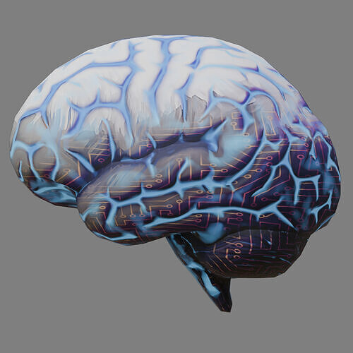 Stylized Cybernetic Brain Low-poly 3D model
