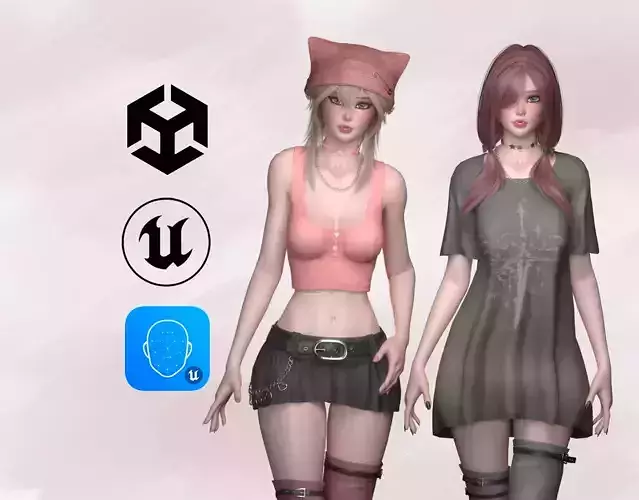 Cute Girl Monica - Game Ready