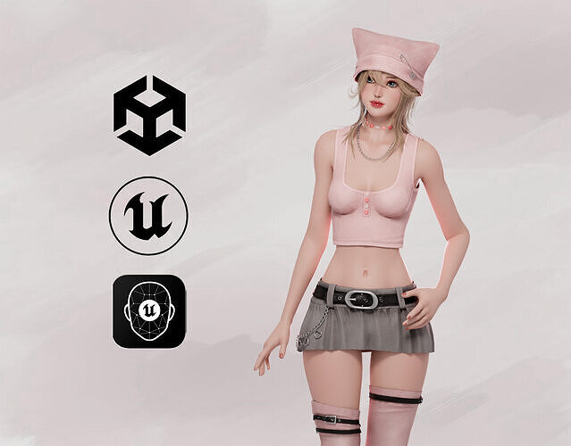 Cute Alt Girl Monica - Game Ready Low-poly 3D model