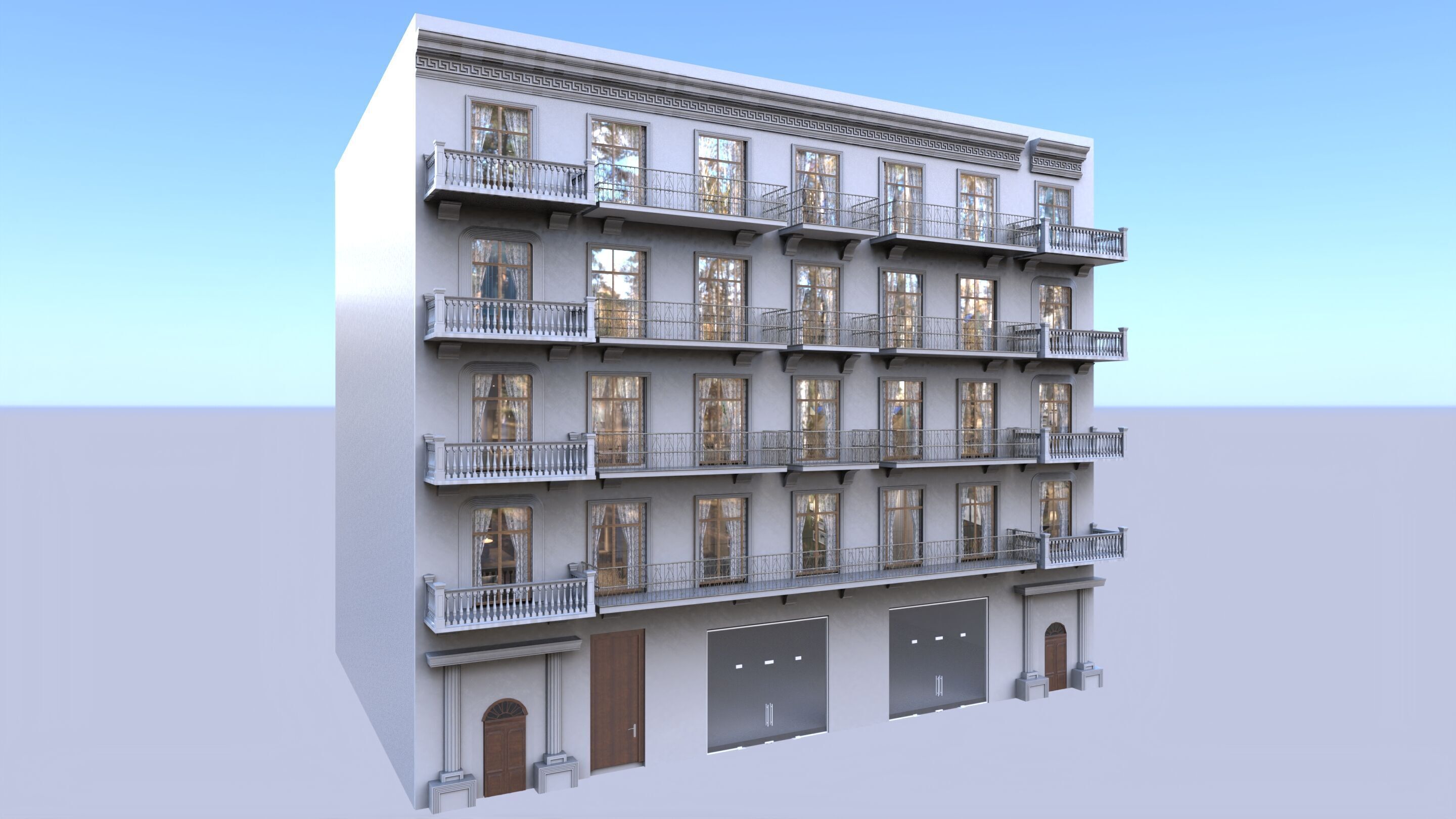 Haussmannian Style Residential Building 3D model_0