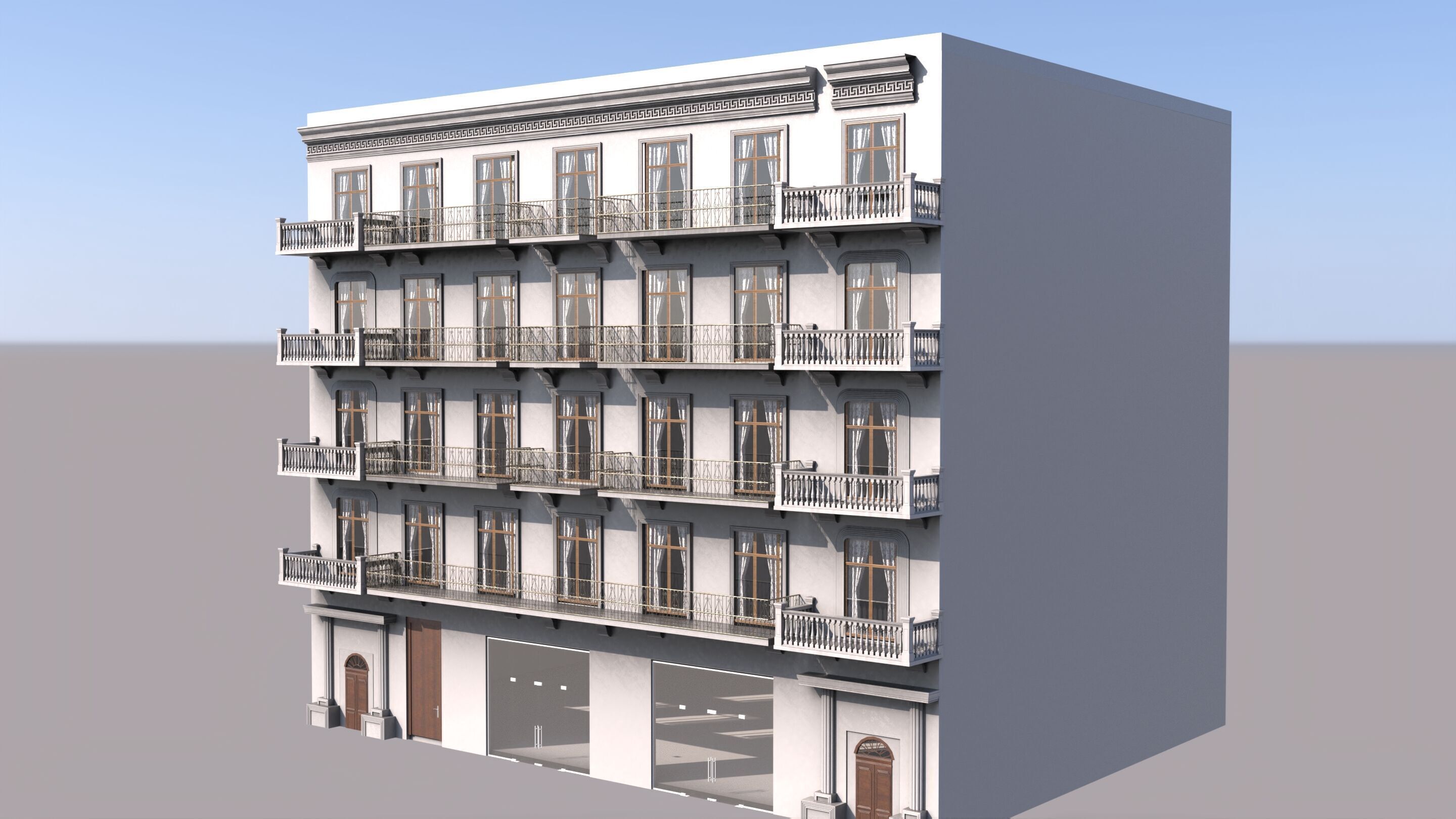Haussmannian Style Residential Building 3D model_5