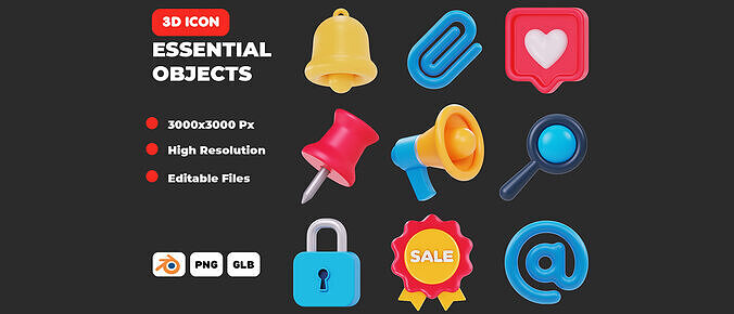Essential Objects 3D Icon Pack 3D model
