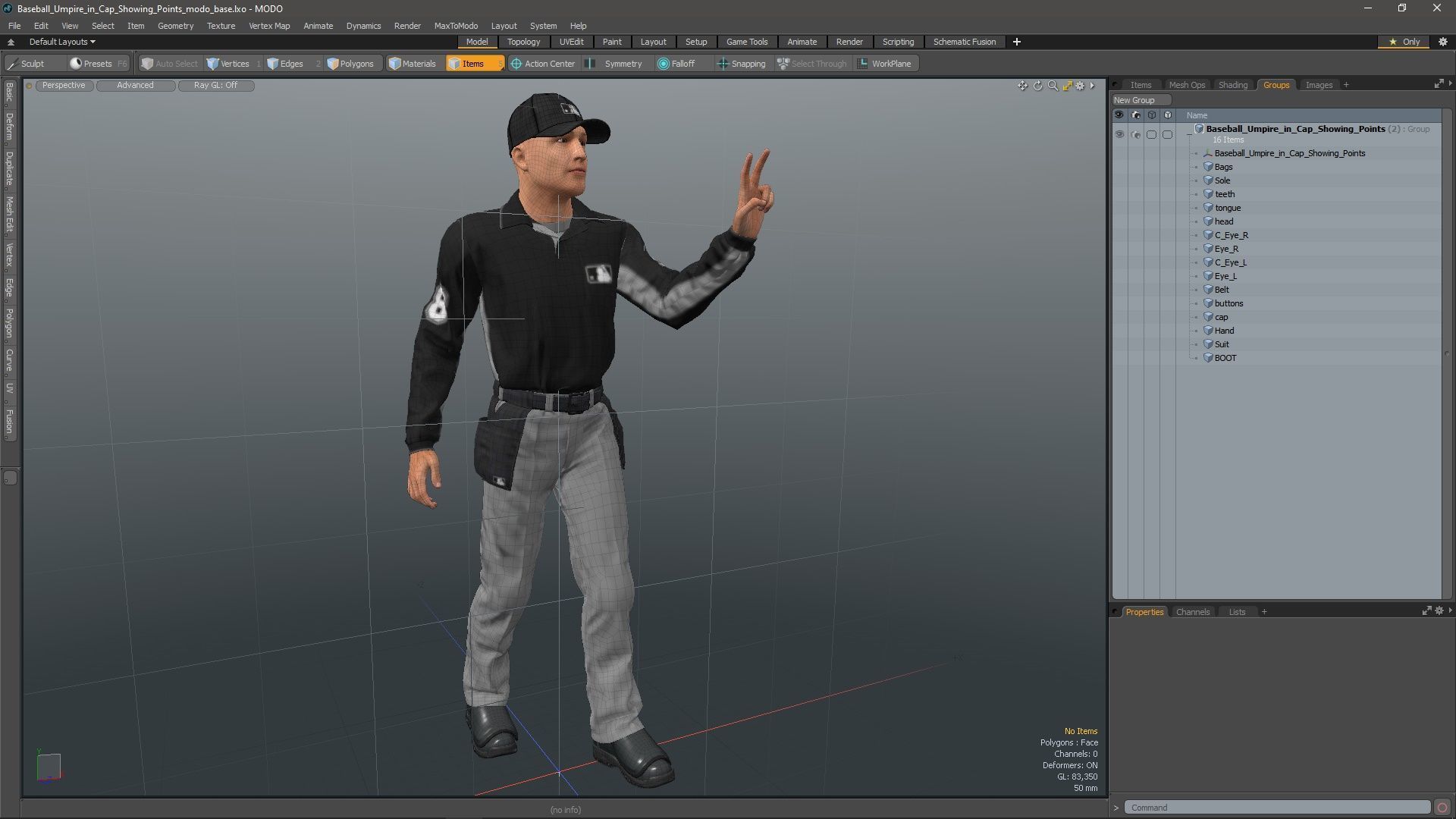 Baseball Umpire in Cap Showing Points 3D model_21