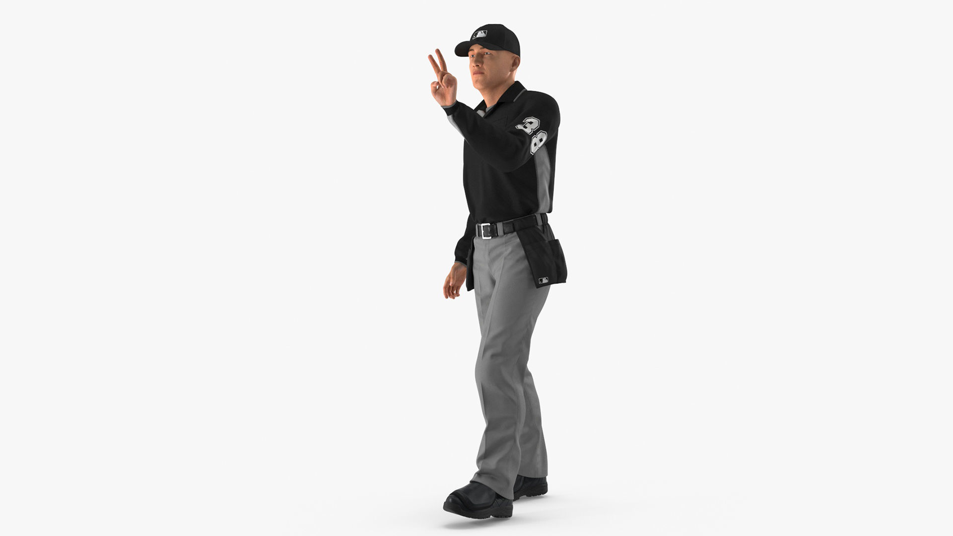 Baseball Umpire in Cap Showing Points 3D model_4