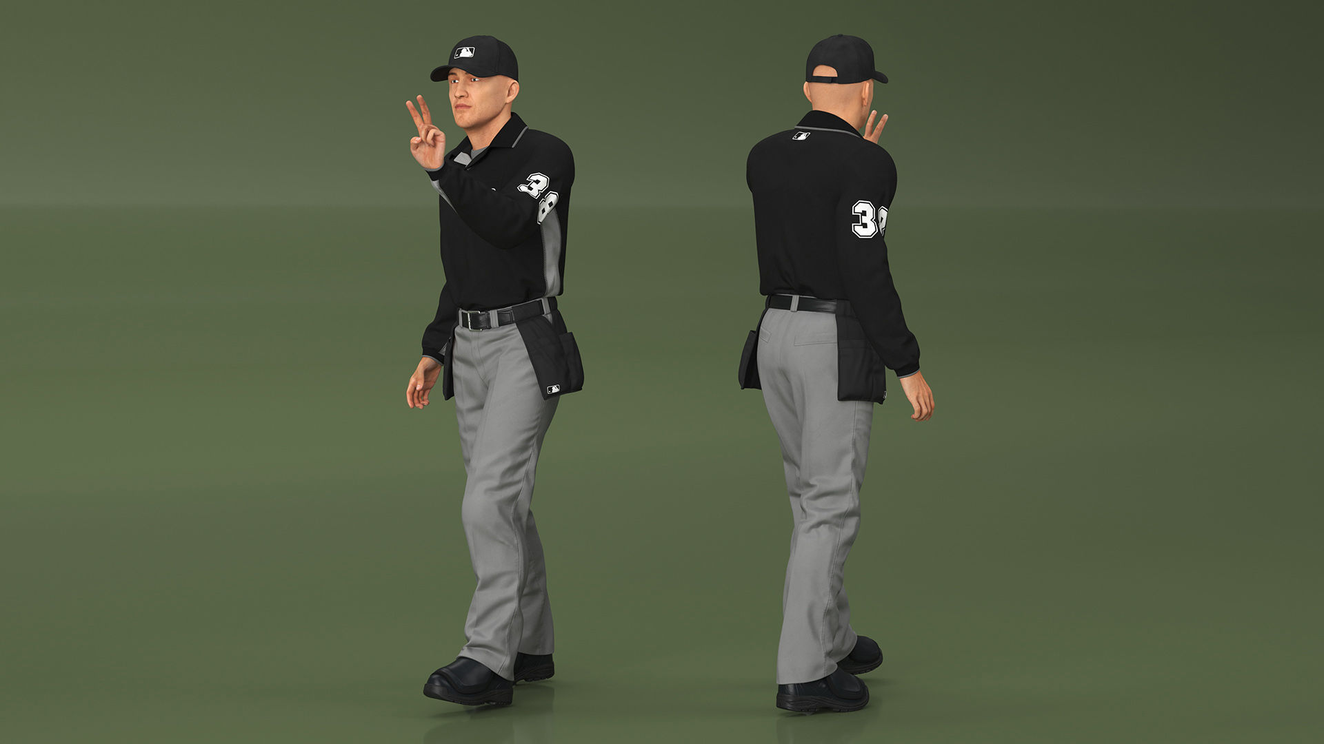 Baseball Umpire in Cap Showing Points 3D model_3