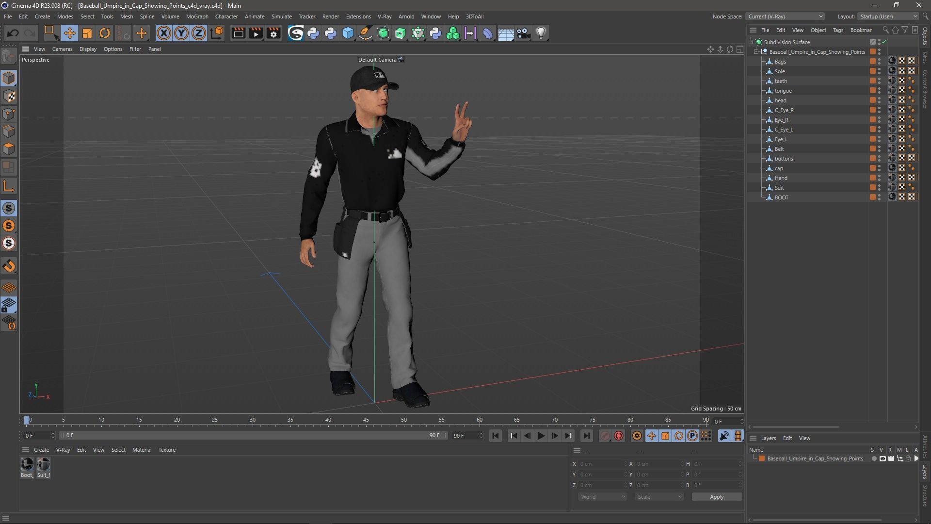 Baseball Umpire in Cap Showing Points 3D model_22