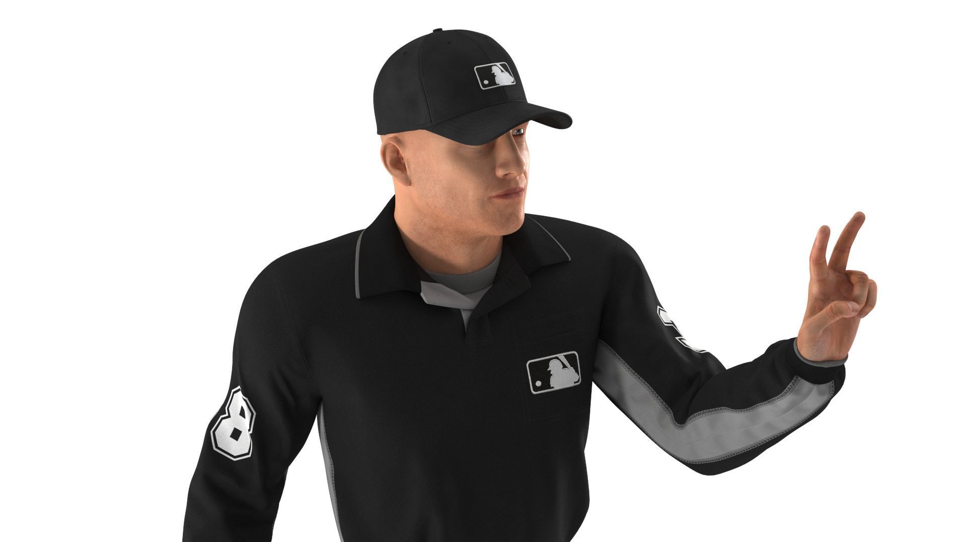 Baseball Umpire in Cap Showing Points 3D model_11