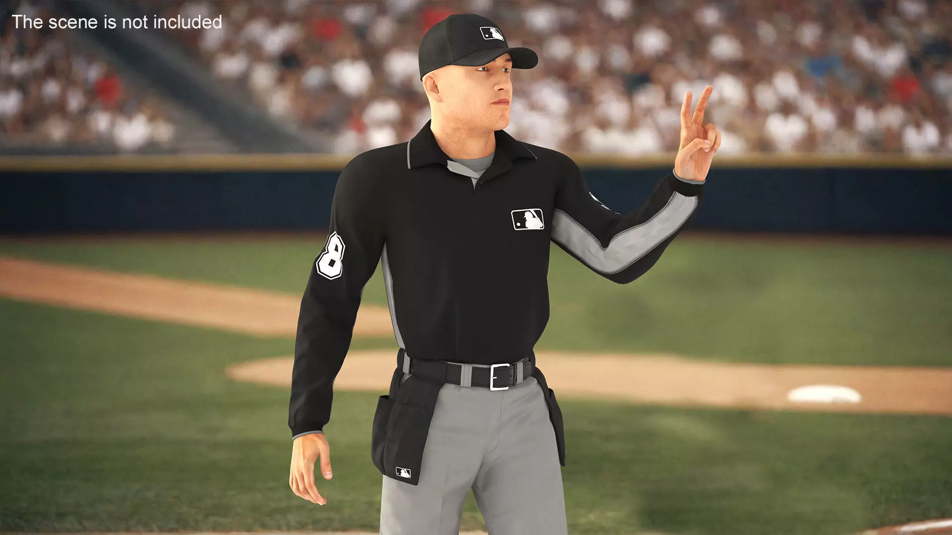 Baseball Umpire in Cap Showing Points 3D model_0