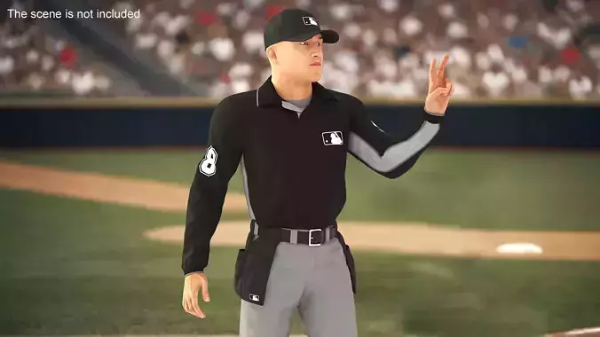 Baseball Umpire in Cap Showing Points