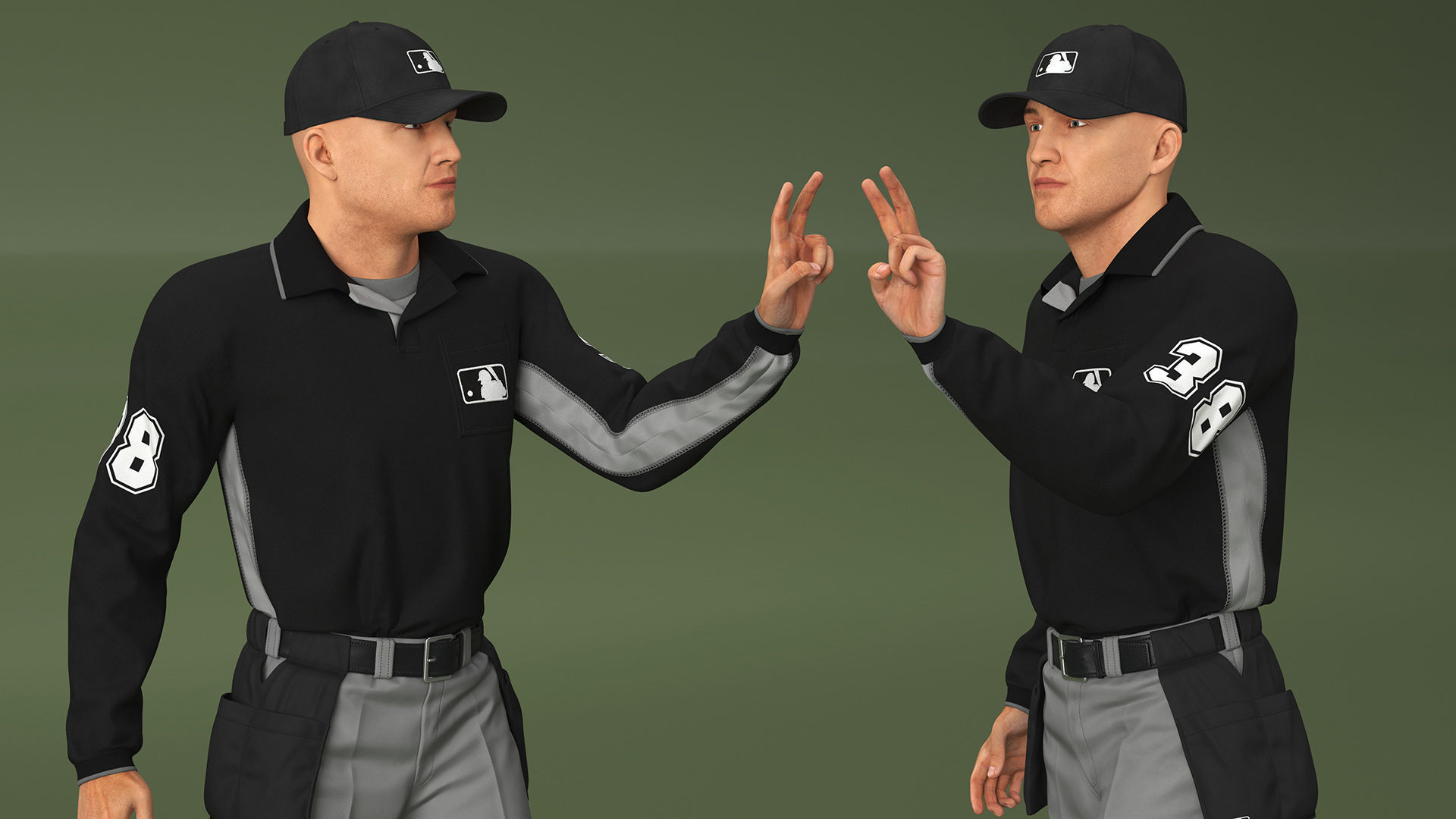 Baseball Umpire in Cap Showing Points 3D model_5