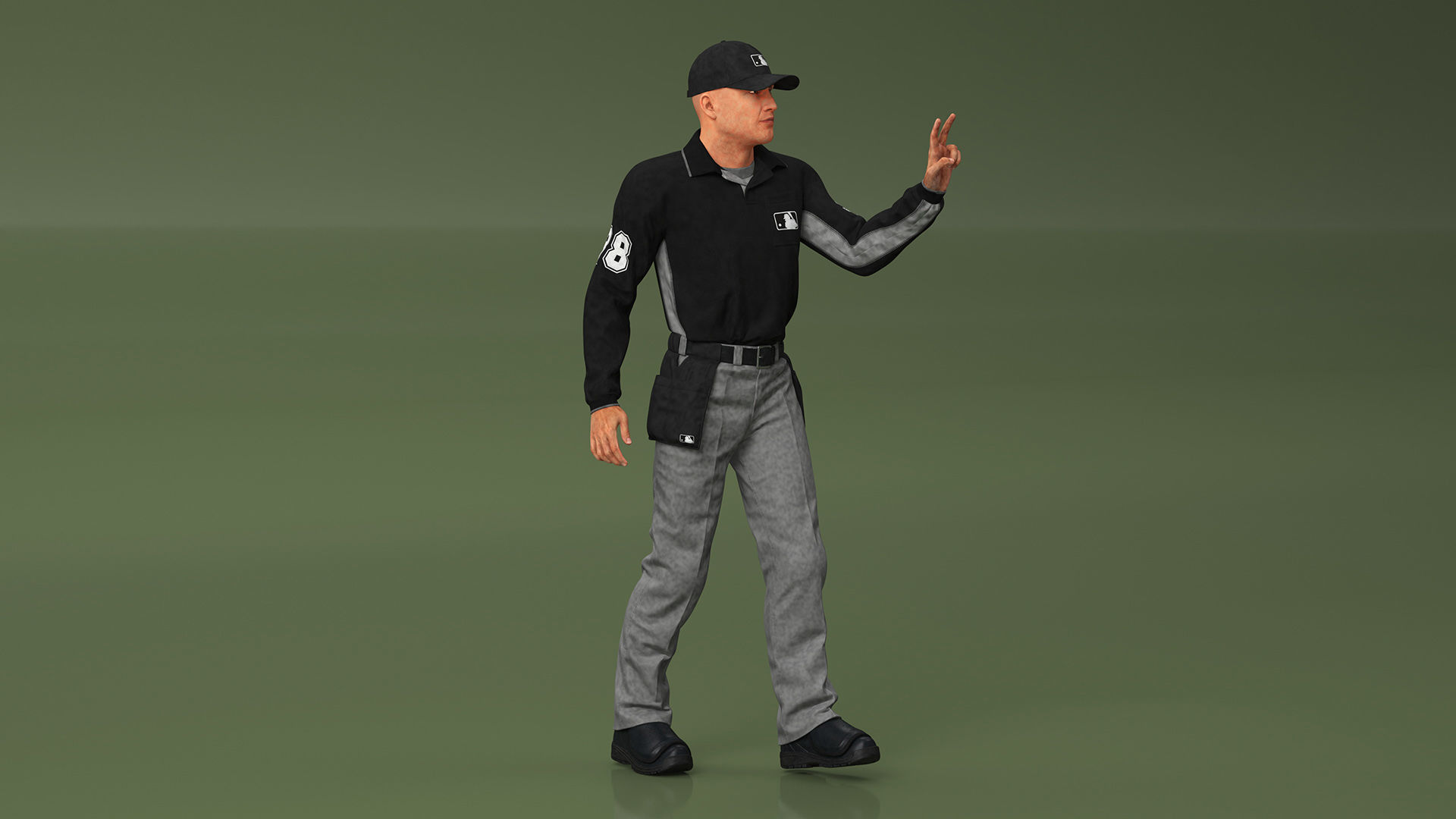 Baseball Umpire in Cap Showing Points 3D model_2