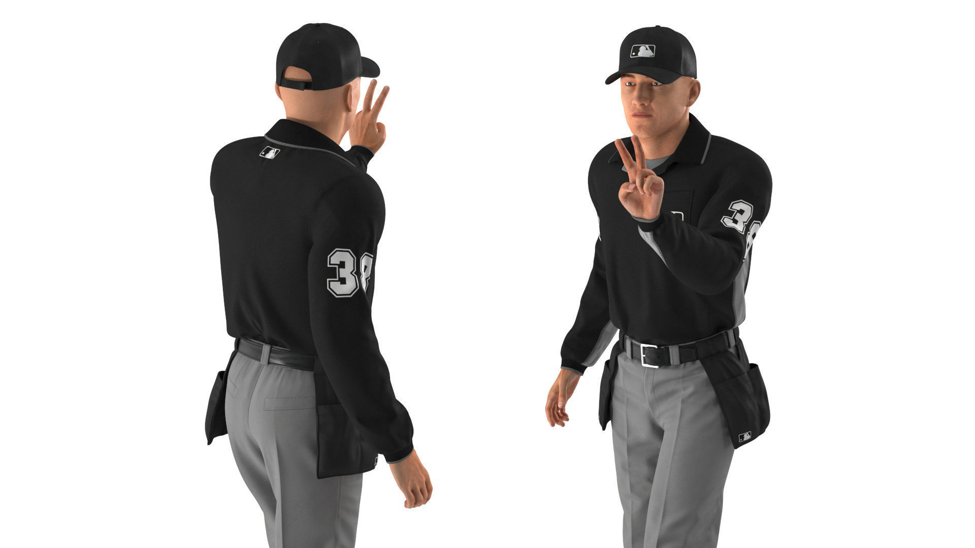 Baseball Umpire in Cap Showing Points 3D model_7