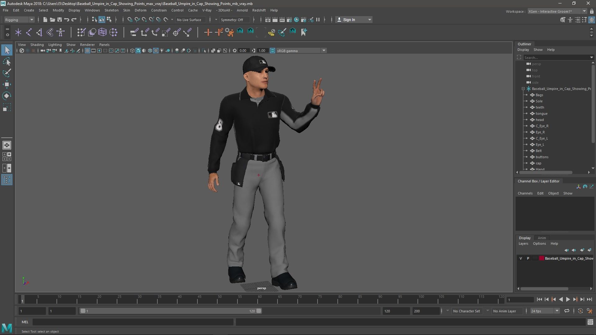 Baseball Umpire in Cap Showing Points 3D model_23