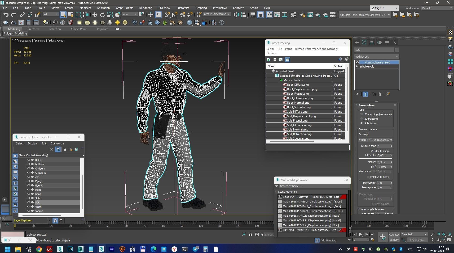 Baseball Umpire in Cap Showing Points 3D model_19