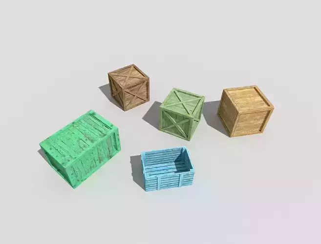 low poly wooden crates pack 2