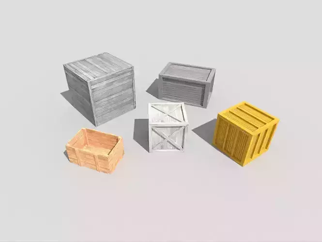 low poly wooden crates pack 3