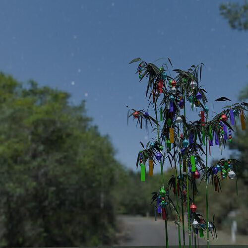 Tanabata bamboo branches and ornaments 3D model