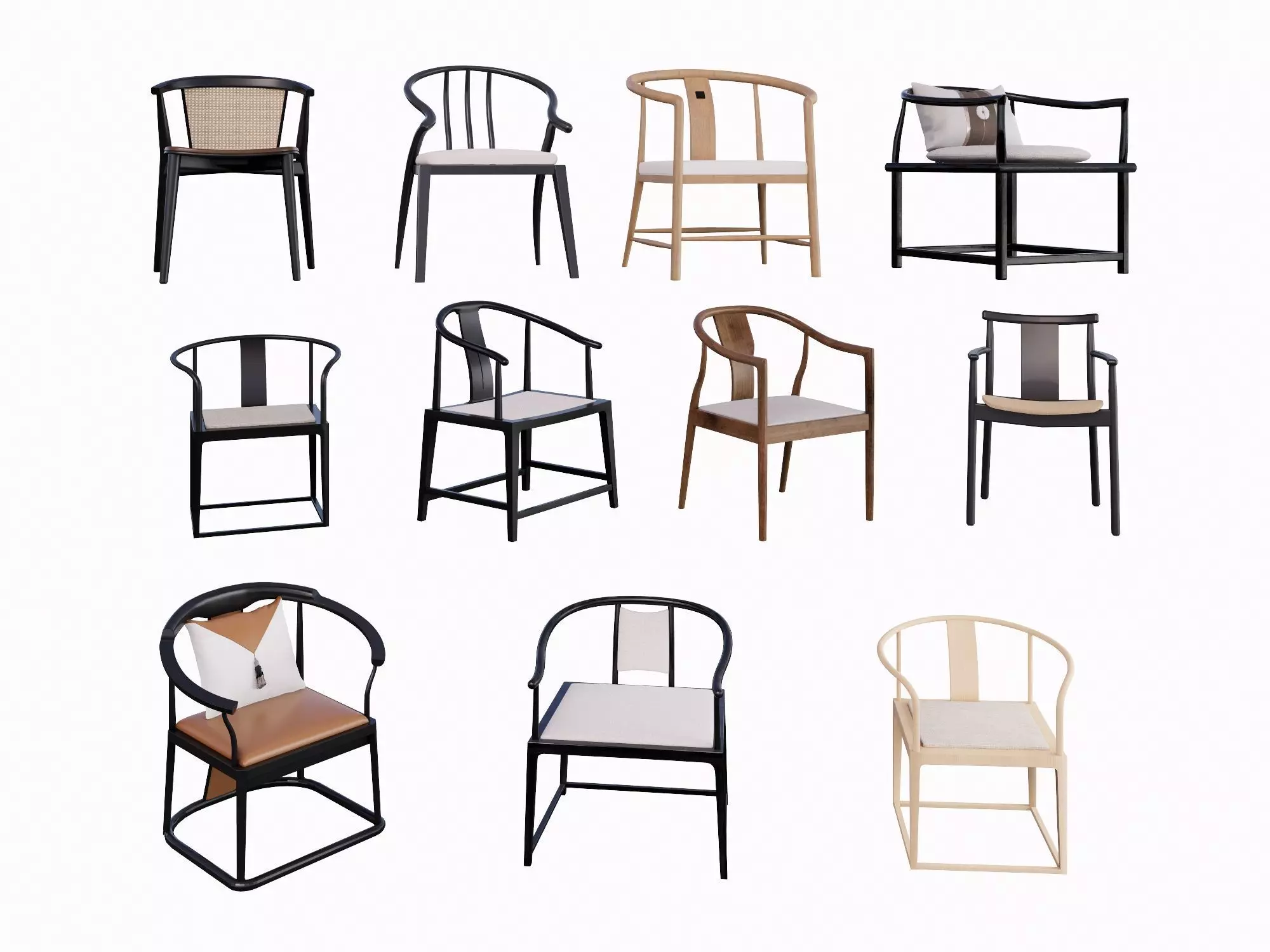 Ming Dynasty Round-Arm Chair Set 3D model_0