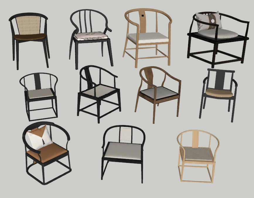 Ming Dynasty Round-Arm Chair Set 3D model_1