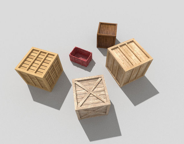 low poly wooden crates pack 4 Low-poly 3D model