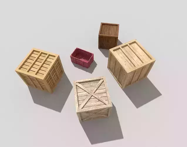 low poly wooden crates pack 4