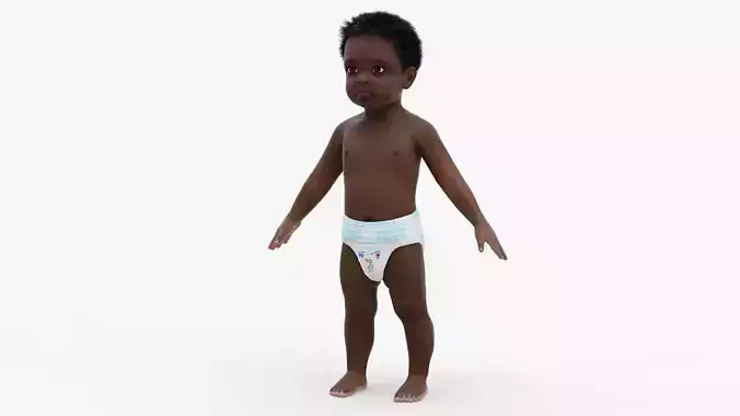 Black Baby Boy Wearing Diaper A-Pose
