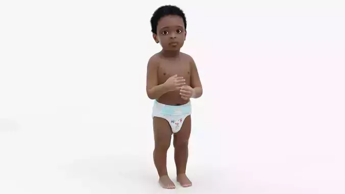 Toddler Black Boy Light Skin in Diaper Standing 3D model
