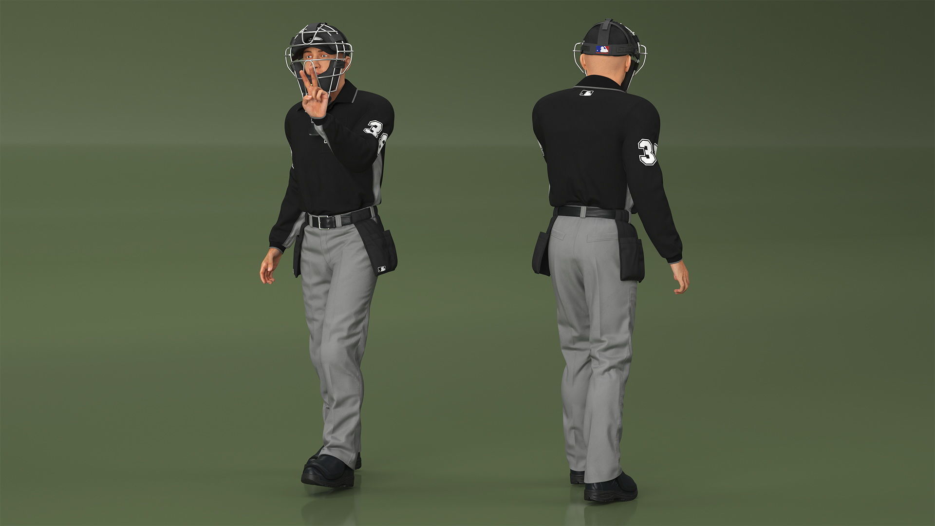 Baseball Umpire with Protective Mask Showing Points 3D model_3